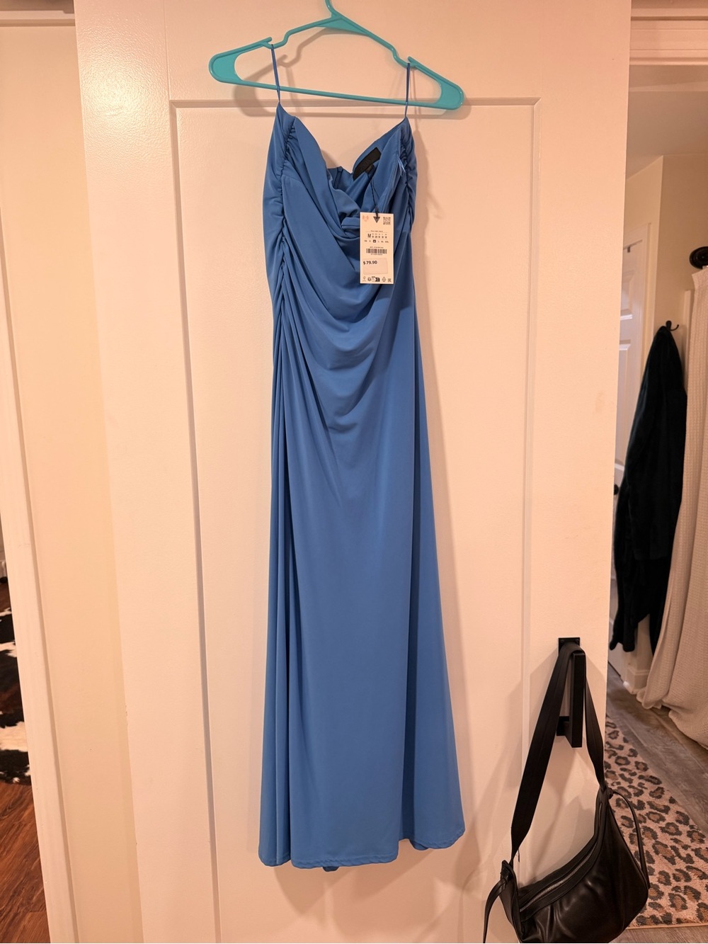Zara Strapless Sky Blue Cutout Maxi Dress - Picture 4 of 9